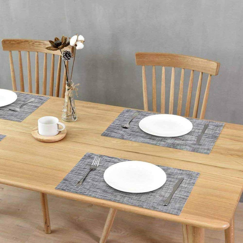 GIVERARE Placemats Set of 4, Heat-Resistant Woven Vinyl Place Mat, Non-Slip Washable PVC Table Mats, Easy to Clean Premium Plastic at for Dining, Kitchen Table (Smoky Gray) - Image 5